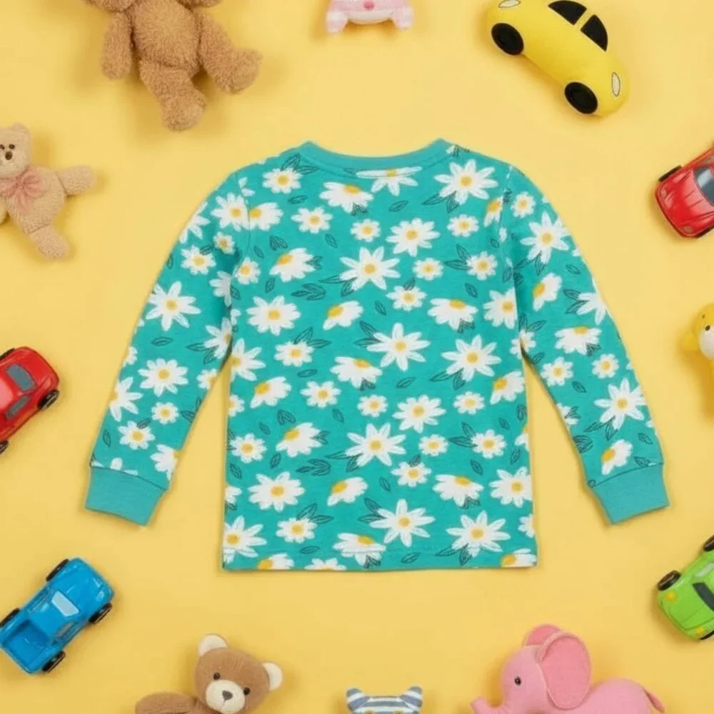 Bright Blue Floral Kids Pajama Set – Soft Cotton Sleepwear
